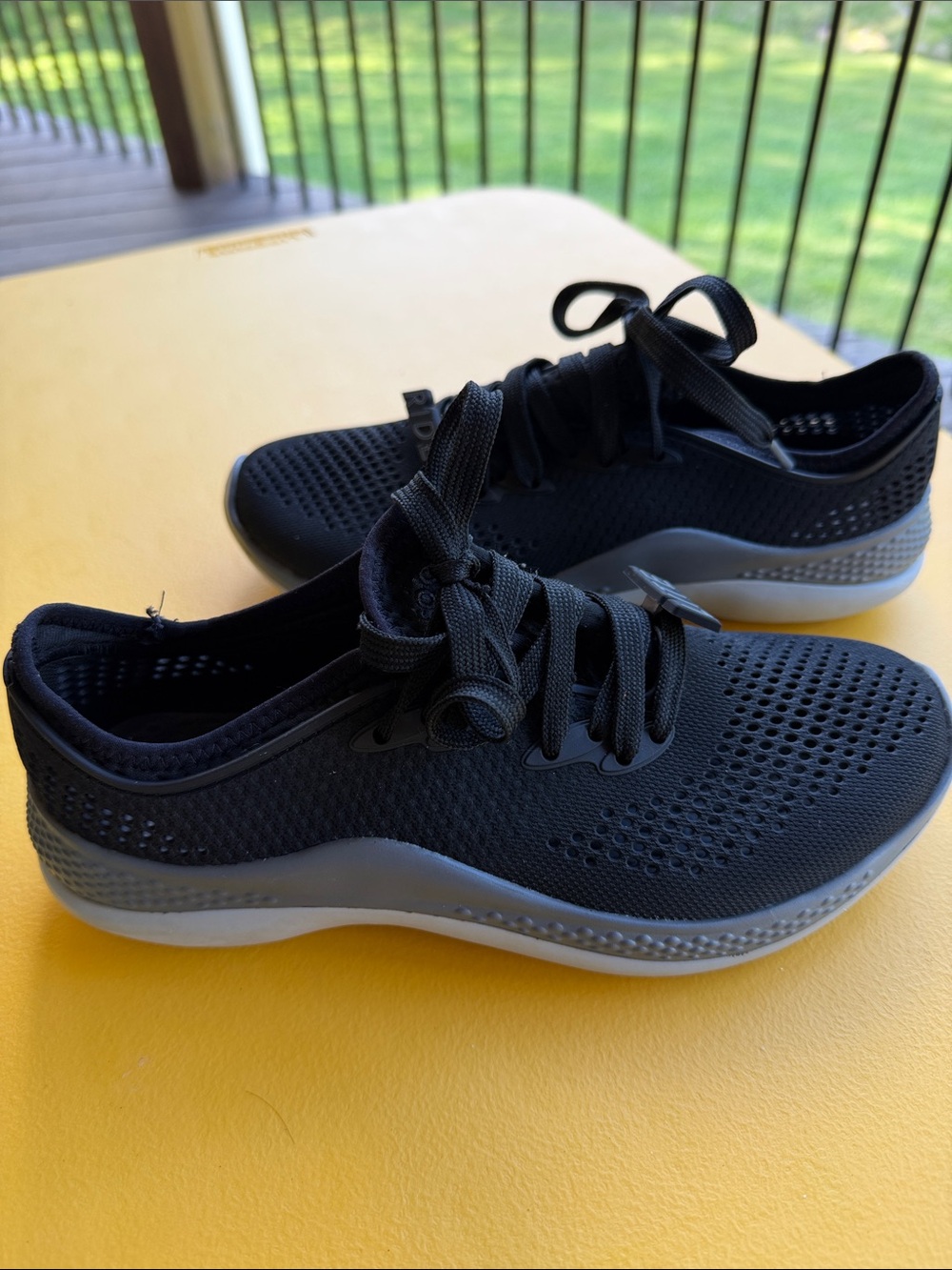 CROCS Lite Ride Women's Black Knit Lace-Up Sneakers - water shoes